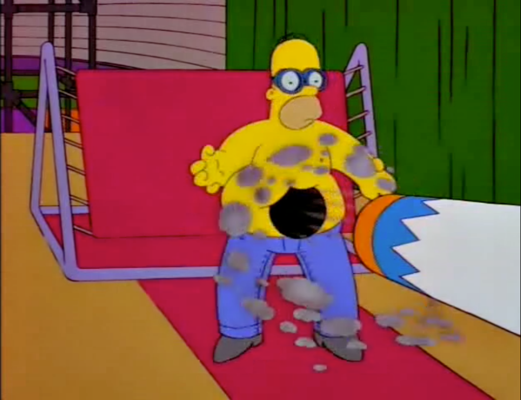 Homer Simpson recreating Frank’s stunt in the ‘Homerpalooza’ episode of ‘The Simpsons’.