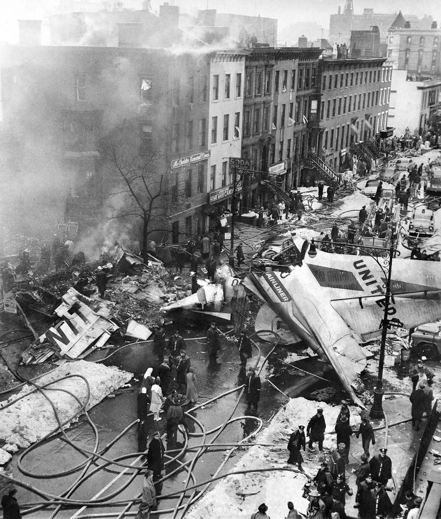 Dec. 16, 1960, The wreckage of an airliner fell onto a street in Park Slope, Brooklyn