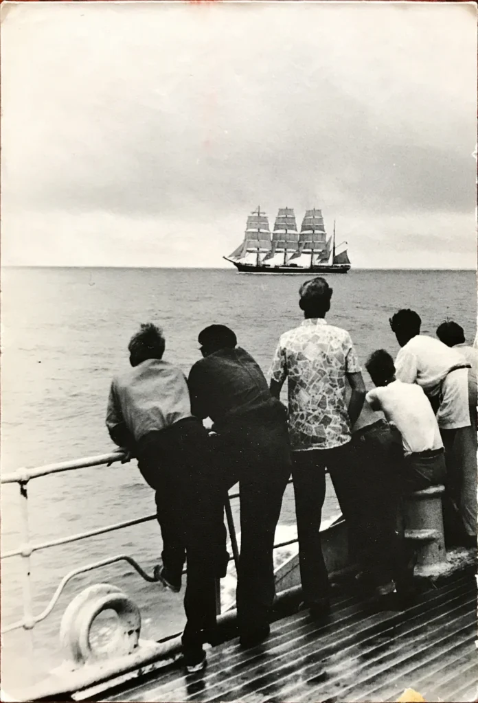 Last known of photo of Pamir, one of the last commercial cargo sailing ships, before sinking off the Azores in 1957 in Hurricane Carrie