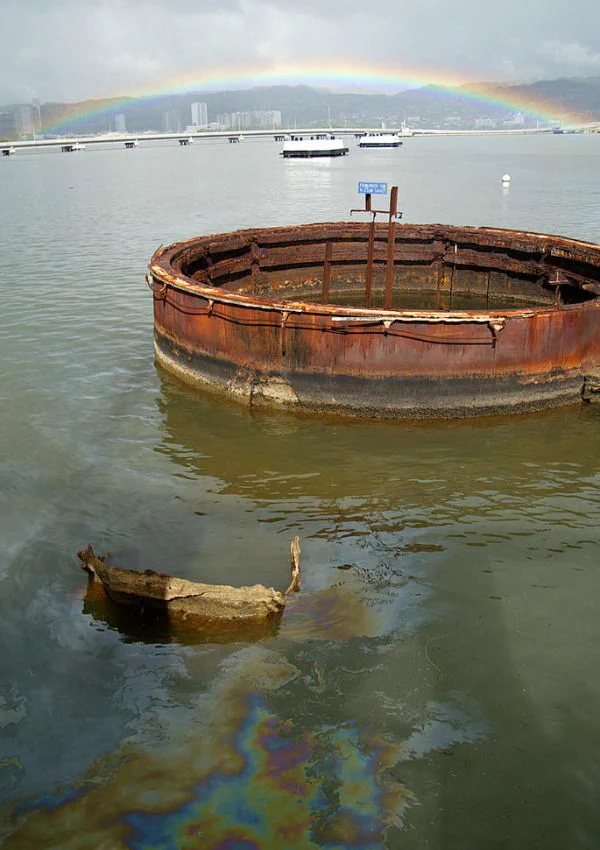 Sunken USS Arizona still visible at Pearl Harbor