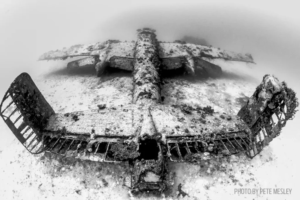 Photo of a sunken B-25 Mitchell PBJ-1H taken by Pete Mesley.
