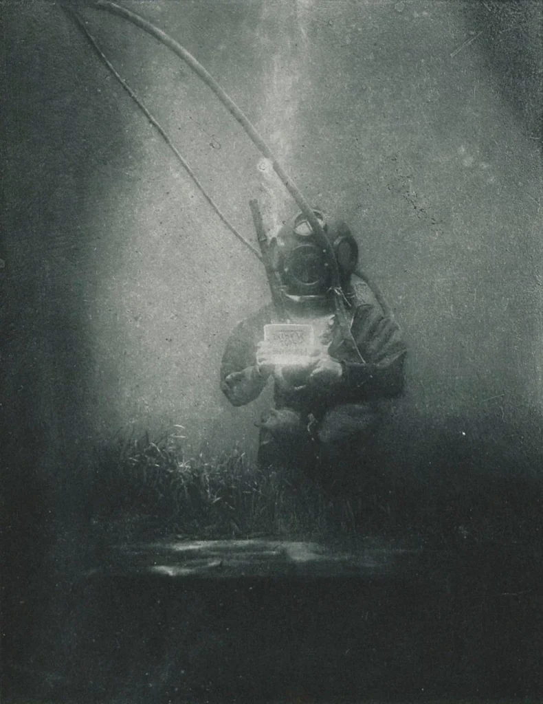 Diver &Eacute;mile Racovitza in one of the first underwater photos, 1899.